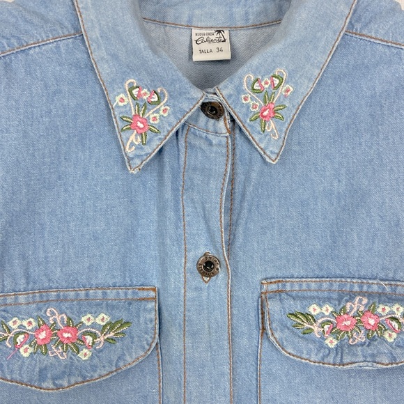 Vintage 90s Sleeveless Embroidered Denim Top Size M - Picture 4 of 6